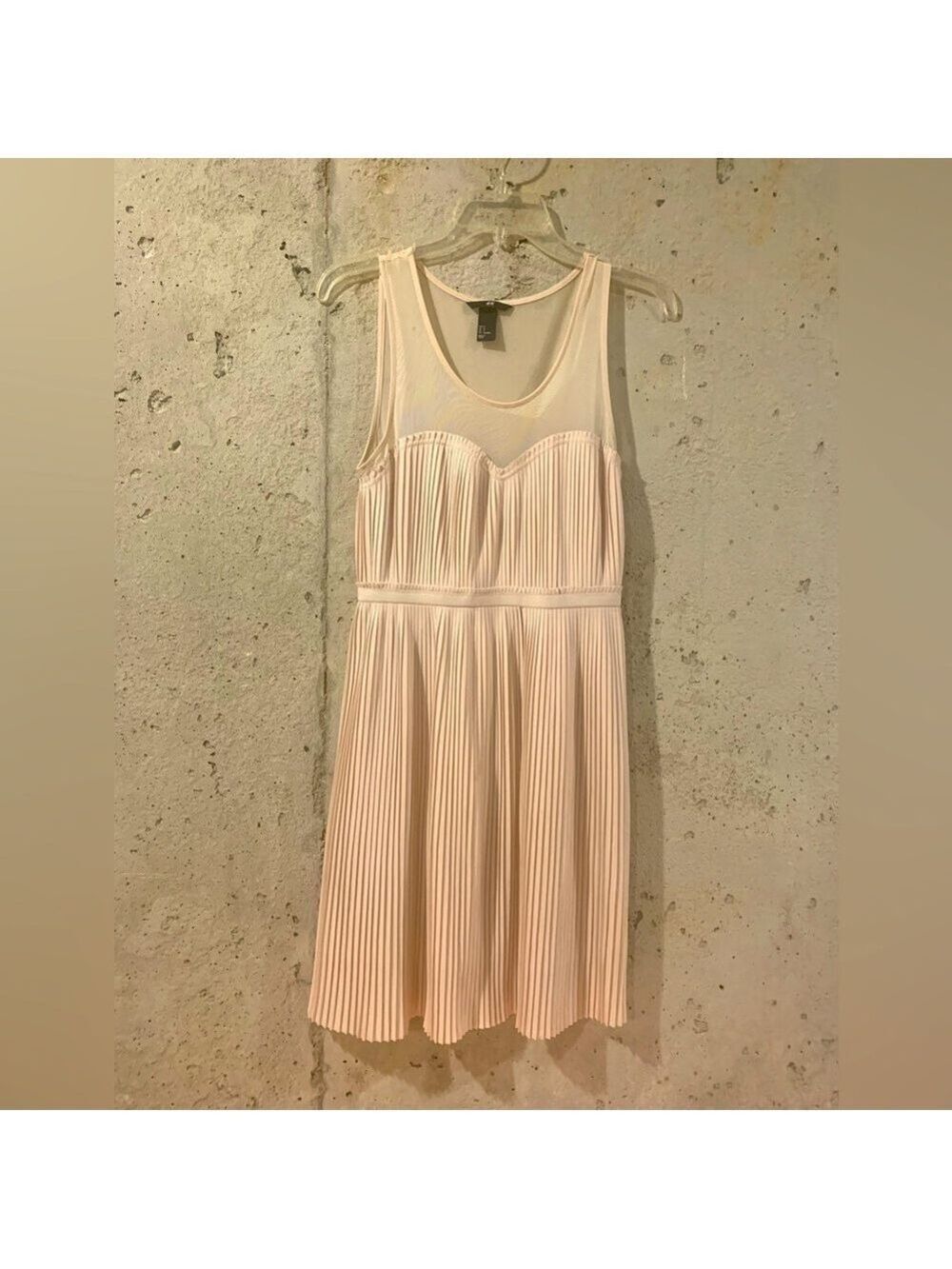 H&M Blush Pink Micro-Pleated Dress with Sheer Top Bodice - Size S